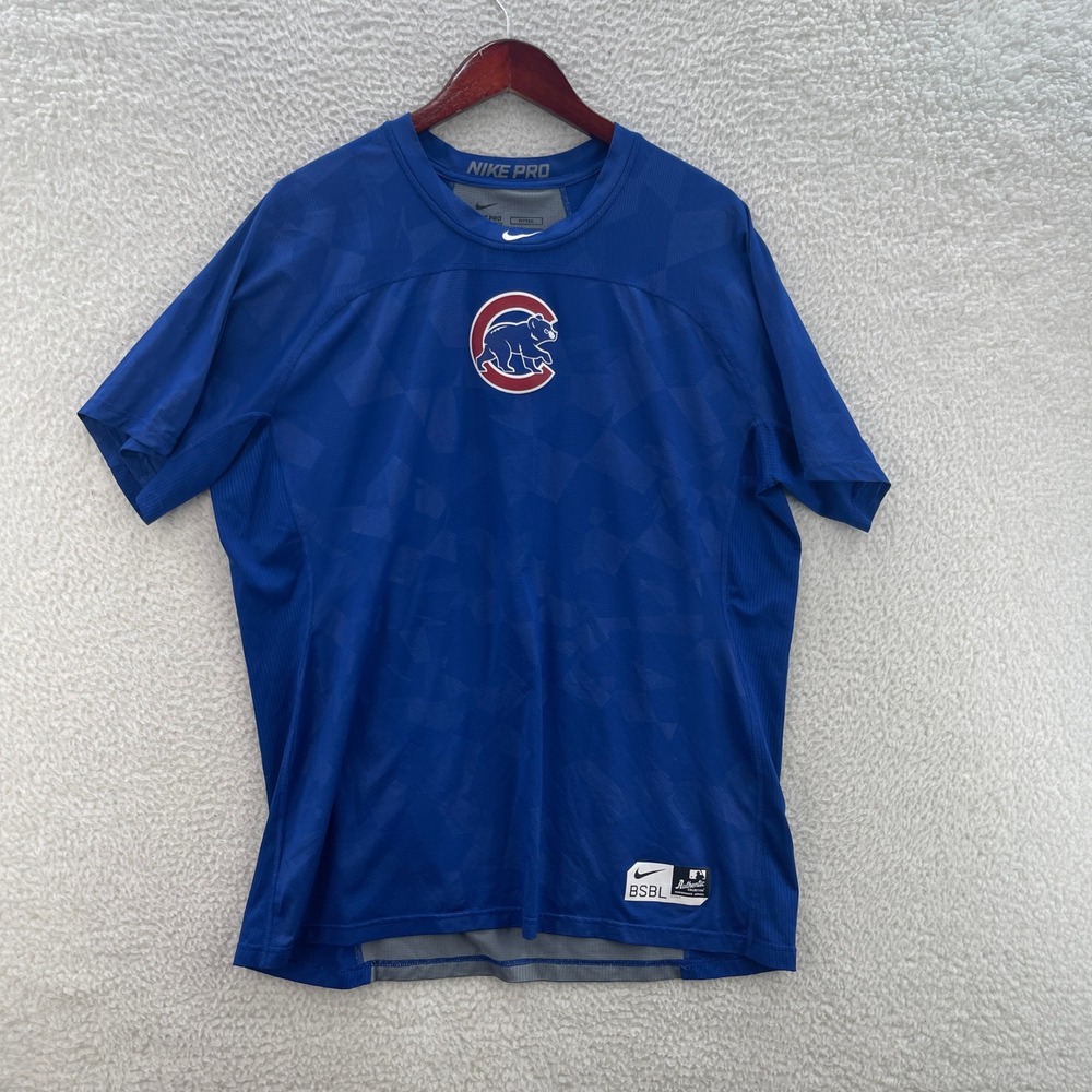 Chicago Cubs Shirt Men 2XL Blue Gray Short Sleeve Nike Pro Hypercool Fitted